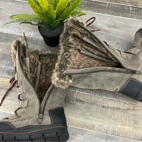 TAOS Brown Suede Leather Mid Calf Boots Faux Inside Fur women’s size 6 - Picture 11 of 15